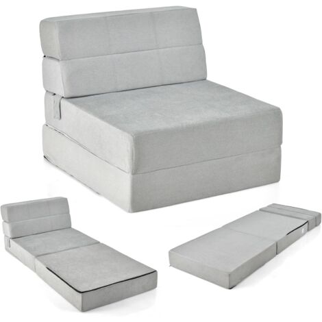 COSTWAY Colchón Plegable 3 en 1, Sofá Cama Plegable en 3 Secciones, Colchón de Espuma de Densidad de 15 cm, Funda Extraíble y Lavable, Cama de Invitados Portátil 190 x 70cm (Gris)