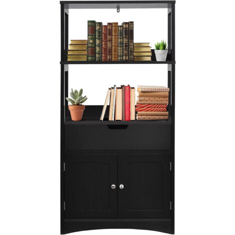 Costway – Armario de baño con 1 puerta y 3 estantes de MDF impermeable – Organizador de almacenamiento 60x32,5x132 cm – Montaje fácil y seguro (1/5)