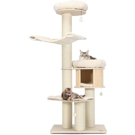 COSTWAY Rascador para Gatos, Árbol para Gatos Altura 174 cm, Torre para Gatos con 4 Postes, Rascadores de Sisal, Condominio para Gatos, Plataforma de Felpa, Hamaca, Centro de Actividades para Gatos