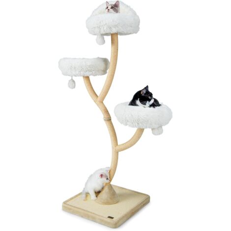 COSTWAY Árbol para Gatos Altura 178 cm, Torre para Gatos con Marco de Soporte de Metal, Tablero Rascadores de Sisal, 3 Plataformas, Bolas Colgantes, Juguete de Gatos de 4 Niveles (Beige)