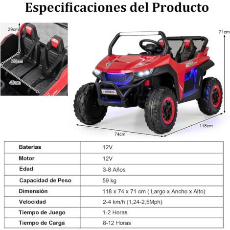 COSTWAY UTV Coche Eléctrico para Niños con 2 Plazas, 12 V Vehículo  Todoterreno Eléctrico con Control Remoto 2.4G, Función de Arranque Lento,  Faros y Luce, Música, para Niños de 3 a 8 Años (Rojo)