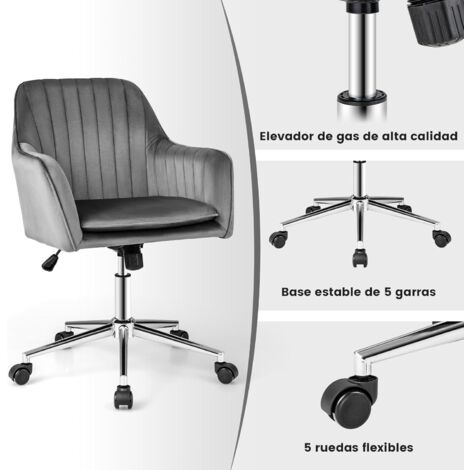  Silla de oficina sin reposabrazos, silla de escritorio de  oficina de piel sintética, sin ruedas, moderna silla giratoria de tocador  ajustable con respaldo medio ajustable, silla ergonómica con altura  ajustable y