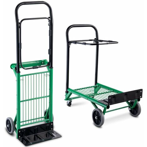 COSTWAY 2 en 1 Carretilla de Mano Plegable con 4 Ruedas Carro de Plataforma Carrito Transporte Carga hasta 90 kg