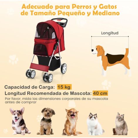 COSTWAY Cochecito para Mascotas Plegable, Cochecito de Mascotas de 4 Ruedas  para Gatos/Perros, Carrito para