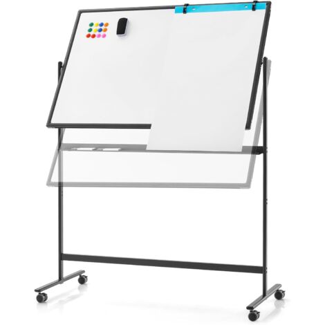 COSTWAY Pizarra Móvil Magnética en Seco 120 x 80 cm, Doble Cara, con Soporte sobre Ruedas Bloqueables, Giro de 360 °, Altura Ajustable, Pizarra Blanca, Oficina, Escuela, Institución (negro 120x80 cm)