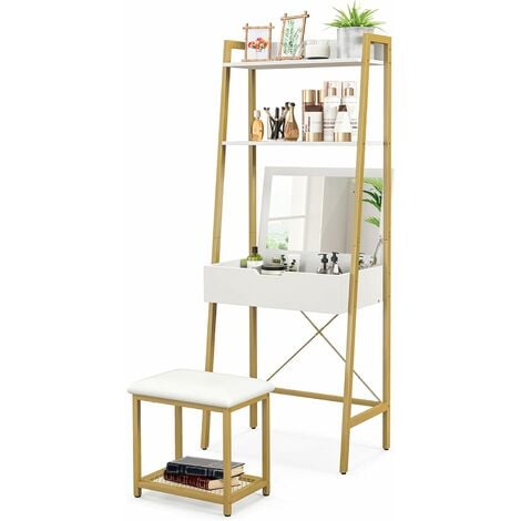 Mesa de maquillaje con espejo grande dos estantes ajustables y un