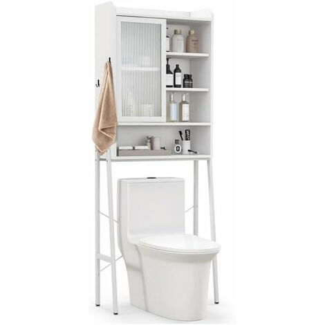COSTWAY Armario de Almacenamiento sobre el Inodoro WC, Mueble sobre Inodoro con 6 Compartimentos, Armario para Lavadora 2 Puertas con Estantes Ajustables 63 x 29 x 170 cm (Blanco)