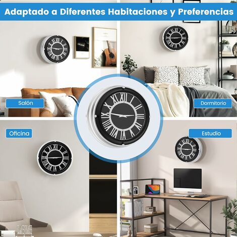 Reloj de pared redondo de aluminio decorativo moderno para sala de estar,  cocina, comedor, plata
