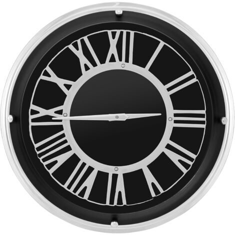 COSTWAY Reloj de Pared Silencioso, Reloj de Pared Moderno con Números Romanos y Cubierta de Vidrio, Estructura de Plata, Decorativo para el Estudio, Habitación, Oficina, Sala de Estar (L)