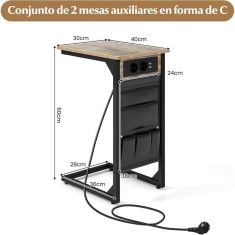  Mesa auxiliar negra en C para lugares estrechos, mesas  auxiliares delgadas para sofá para oficina en casa, sala de estar, mesa  decorativa de metal para café, laptop, aperitivos : Hogar y