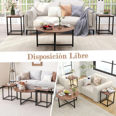 COSTWAY Conjunto de Mesa de Centro de 3 Piezas, Mesa Auxiliar Redonda y ...