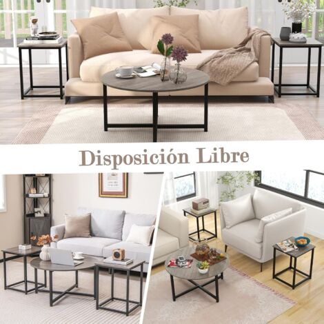 COSTWAY Conjunto de Mesa de Centro de 3 Piezas, Mesa Auxiliar Redonda y ...