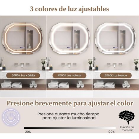 Espejo LED De Baño Con Luz Ajustable ¡Antivaho Y Moderno! Diseño En Gotas De Agua - Perfecto Para Maquillarse