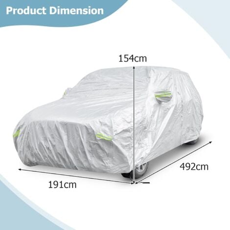 COSTWAY Funda Coche Exterior, Funda para Coche Universal A Prueba de Rayos  UV, Lluvia, Cubierta del Coche con Puerta con Cremallera, Tiras  Reflectantes y Bolsa de Almacenamiento (492 x 191 x 154 cm)