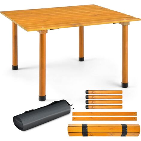 COSTWAY Mesa Plegable Camping, Mesas Plegables Portatiles con Tablero Enrollable de Madera Abeto, Mesa Plegable Pequeña con Bolsa de Transporte Playa, Picnics, Pesca, Barbacoa, 69 x 69 x 42 cm (1/5)