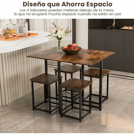 Juego de mesa y sillas de cocina (5 piezas, madera, patas de metal), color  marrón, Madera, metal, Marrón