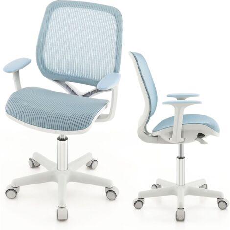 COSTWAY Silla de Escritorio para Niños, Silla Infantil Giratoria para Computadora con Altura Ajustable, Ruedas con Freno, Reposabrazos Lisos, Silla Ergonómica de Estudio para Niño (Azul) (1/5)