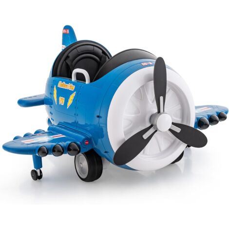COSTWAY Coche Eléctrico para Niños, Avión Eléctrico con Palancas de Mando y Control Remoto, Perfiles Aerodinámicos Plegables y Hélice Giratoria, Tablero Iluminado (Blanco y Azul)