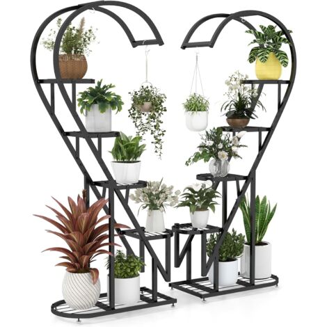 COSTWAY Soporte para Plantas de Metal de 5 Niveles, Estantes Creativos para Plantas con Escalera en Forma de Corazón, para Interiores, Exteriores, Jardín, 71 x 30,5 x 148 cm (Negro) (1/5)