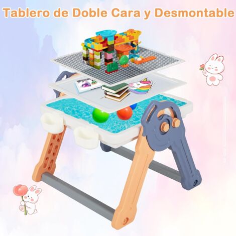 Table Enfant 4 En 1 Forme Baleine - Avec Banc, Plateau Double Face Et Rangement