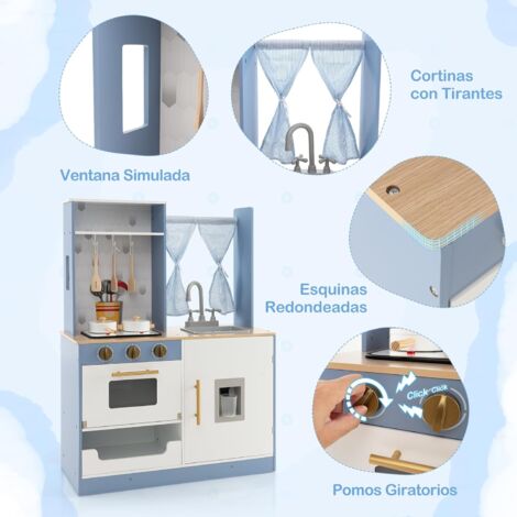 Cocina de Juguete Infantil con Sonidos y Luces Realistas, Cocinita de Madera con Estufa, Microondas, Horno, Máquina de Hielo COSTWAY Cocina de Juguete Infantil con Sonidos y Luces Realistas, Cocinita de Madera con Estufa, Microondas, Horno, Máquina de Hielo COSTWAY