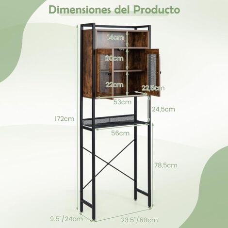 Armario de Almacenamiento sobre el Inodoro WC Organizador para Baño con  Estante 2 Puertas Estantería para Lavandería 60 x 24 x 172 cm Marrón -  Costway