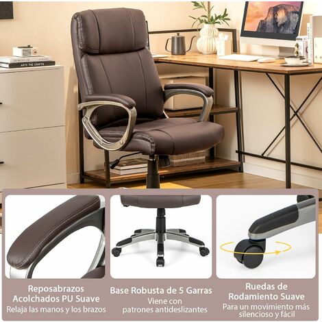 Silla de oficina ergonómica con soporte lumbar, reposacabezas y brazos  abatibles, altura ajustable, mecedora, escritorio de oficina en casa, silla