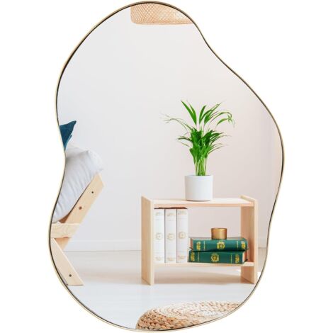 COSTWAY Espejo de Pared Asimétrico, Espejo de Pared Irregular con Marco de Metal y Tornillos de Expansión, Espejo de Tocador Decorativo para Entrada, Comedor, Baño, Sala de Estar (78 X 56,5 cm)