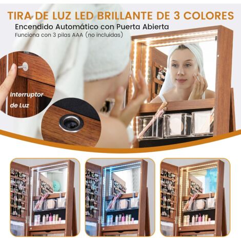 Costway Armario Para Joyas Giratorio 360 Espejo Joyero Con Luces Led