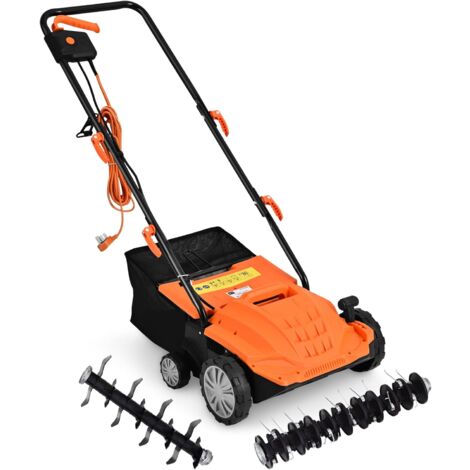 COSTWAY Escarificador Eléctrico 2 en 1, Aireador de Césped con Cable de 12 Amperios, Capacidad de Bolsa 30 L, Desmalezador Ajustable de 3 Posiciones y 2 Cuchillas Extraíbles (30 L, Naranja)