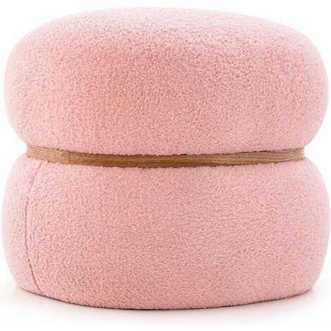 COSTWAY Otomana Puff de 35 cm, Puff Taburete de Sherpa con Aro de Madera, Taburete Acolchado con Almohadillas Antideslizantes para Pies para Dormitorio Salón Pasillo, Capacidad de 150kg, Rosa