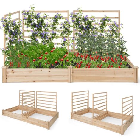COSTWAY Cama Elevada de Jardín con 2 Maceteros y 3 Enrejados, Kit de Macetero de Madera para Exteriores, Macetero Elevado para Patio de Jardín, 222 x 114 x 110 cm (1/5)