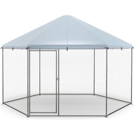 COSTWAY Gallinero Metálico, Jaula en Forma de Torre con Cerradura para Pato, Ganso, Conejo, Corral para Gallinas con Cubierta Impermeable, Jaula de Pollo para Exterior 280 x 244 x 250 cm