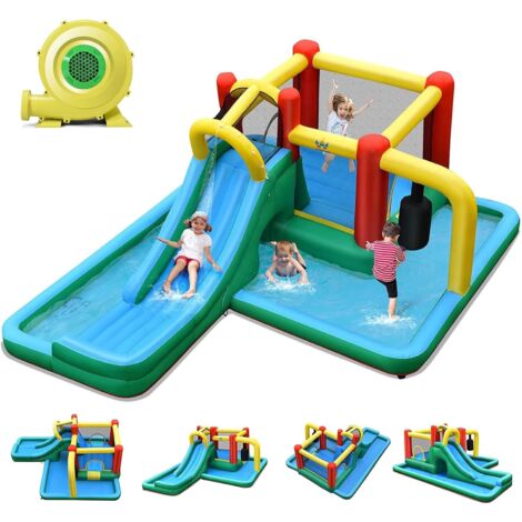 COSTWAY 6 en 1 Castillo Hinchable para Niños, Castillo Inflable Infantil con Tobogán Acuático, Seco y Agua, 470 x 370 x 190 cm, para Niños 3-10 Años, Interior y Exterior (con Soplador de 680 W) (1/5)