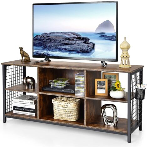 COSTWAY Mueble de TV de 65 Pulgadas, Mesa Consola Multimedia de 3 Niveles con Cesta de Almacenamiento, Mesa Moderna para TV de Madera con 2 Orificios para Gestión de Cables, para Sala de Estar (1/5)