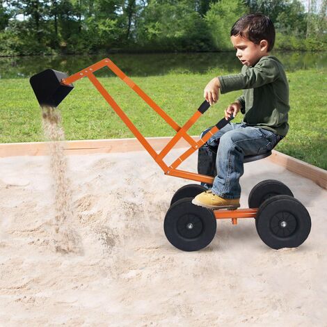 COSTWAY Excavadora de Arena para Niños con Asiento Giratorio 360°, Juguete Excavadore de Metal para Arena, Excavadora de Asiento para Caja de Arena, Excavadora Metálica para Playa (Naranja)