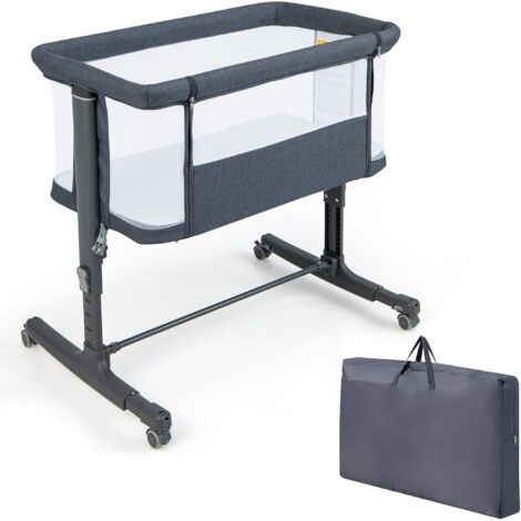 COSTWAY Cuna Infantil, 3 en 1 Cuna de Viaje con 5 Altura Ajustable, Inclinación de 10°, Cuna Colecho con Cómodo Colchón, Red Transpirable y Bolsa, Cuna Portátil para Bebés (Gris Oscuro)