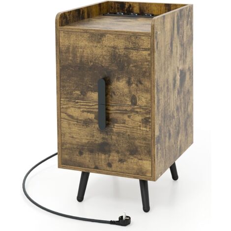 COSTWAY Mesita de Noche con Estación de Carga, 2 Puertos USB Y 3 Salidas, Mesillas de Noche Dormitorio con 2 Cajones, Mesa de Noche Dormitorio Sala, 40 x 32 x 60 cm (café) (1/5)