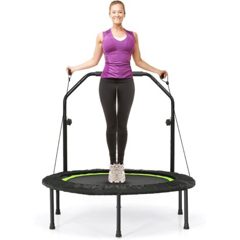 COSTWAY Cama Elástica Plegable 101 cm con 2 Bandas de Resistencia, Trampolín Elástico con Empuñadura Regulable, Cama Elástica Fitness de Interior y Exterior para Niños y Adultos