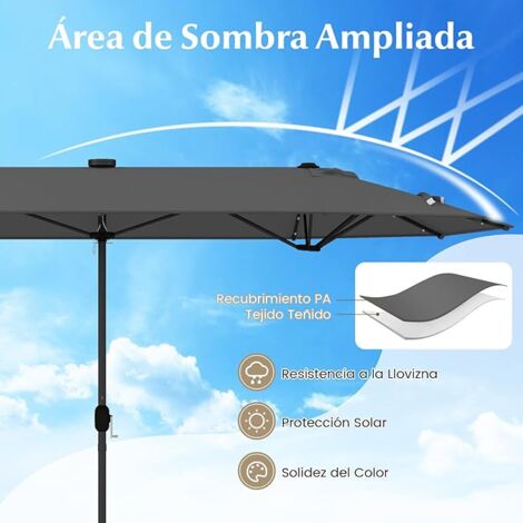 Sombrilla De Terraza Grande De 280 Cm, Inclinable, Con Manivela Y Diseño De 2 Capas - Ideal Para Jardín Y Playa