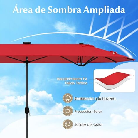 Sombrilla Rectangular Para Jardín Y Terraza 200x125 Cm - Inclinable, Protección UV50+