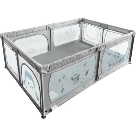 COSTWAY Parque Infantil Bebe, Parque para Bebés y Niños, Centro Actividad Estable y Atóxico, Parque Anticaída con Pelotas, Red Transpirable y Cremallera Duradera (Gris, pingüino)