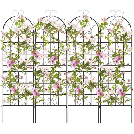 COSTWAY Set de 4 Enrejado de Jardín de Metal, 180x50cm, Enrejado Decorativo Exterior para Plantas Trepadoras, Flores, Verduras, Valla Inoxidable para Jardín, Patio, Terraza, Negro