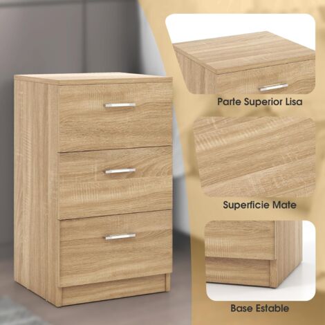 Costway Mita De Noche Con 3 Cajon, Mueble De Madera Con Acabado