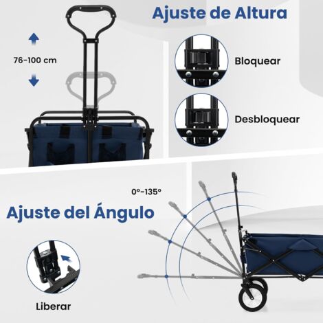 Fuxtec Bollerwagen CT350 – Carro Plegable Multiusos Con Capota UV, Ruedas Todoterreno Y Freno, Para Llevar Niños O Carga (hasta 75 Kg), Playa O Jardín