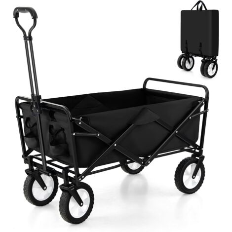COSTWAY Carro Playa 82L, Carro Plegable con Ruedas, Mango Ajustable y Soportes para Bebida, 94 x 52 x 76-100 cm, Carro Transporte Playa Jardin Camping (Negro)