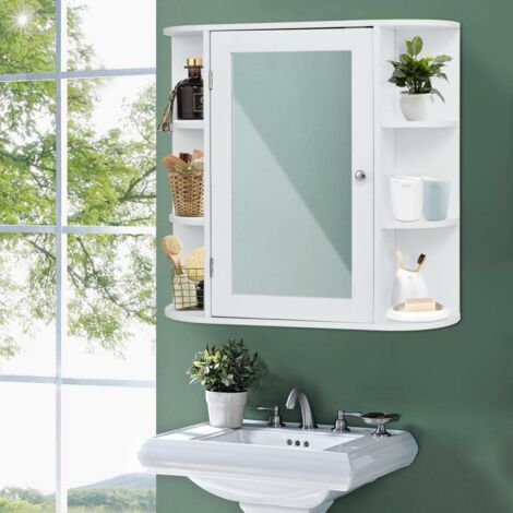 COSTWAY Armario con Espejo de Baño de Pared Baño Estante Mueble de Almacenamiento Blanco