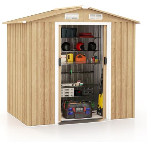 COSTWAY Casetas Metalicas de Jardin, Cobertizo Jardin Exterior, Casa de Herramientas de Metal Galvanizado con 4 Ventilaciones, Puertas con Cerradura (196 x 129 x 186 cm)
