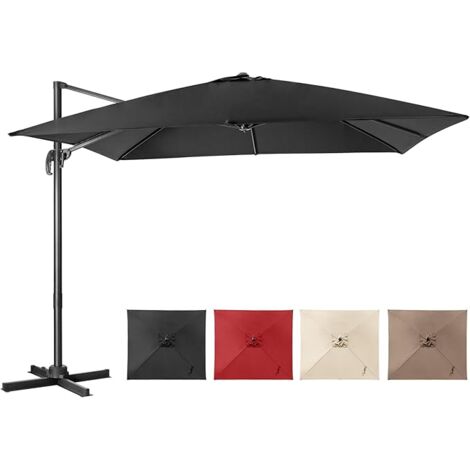COSTWAY Sombrilla Terraza Exterior 3x3M con Base Cruzada, Sombrilla Rectangular 3 Inclinaciones, Rotación 360°, Parasol Excentrico Grande Jardin Terraza Playa Exterior Negro