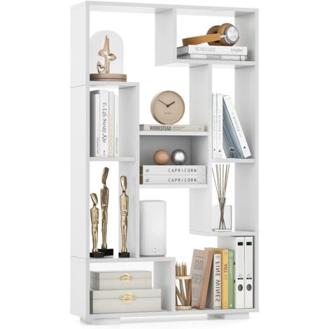 COSTWAY Estantería de Madera, Librería con 9 Compartimentos Abiertos, Estantería de Pie Geométrica Moderna con Kits Antivuelco para Sala de Estar, Oficina, 70 x 20 x 120 cm (Blanco) (1/5)